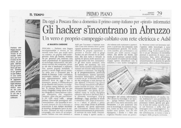 Rassegna Stampa - Metro Olografix - Gli Hacker s'incontrano in abruzzo - Il Tempo 20/08/2015