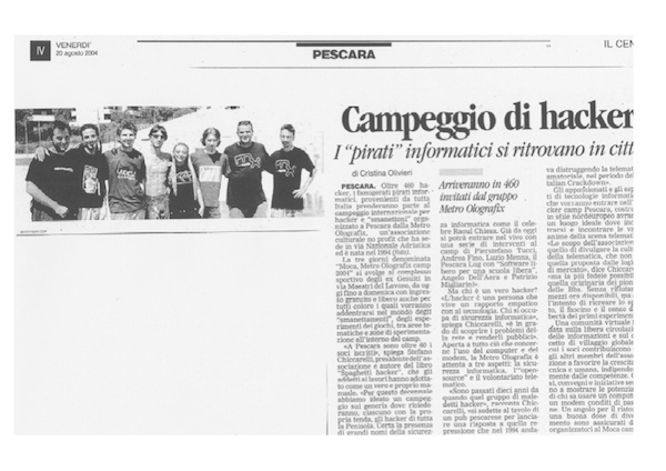 Rassegna Stampa - Metro Olografix - Campeggio di Hacker - Il Centro 20/08/2004