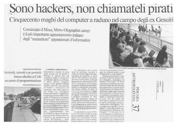 Rassegna Stampa - Metro Olografix - Sono hackers, non chiamateli pirati - Il messaggero 21/08/2004