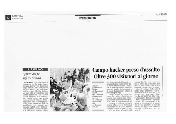 Rassegna Stampa - Metro Olografix - I pirati del pc agli ex gesuiti - Il centro 22/08/2004